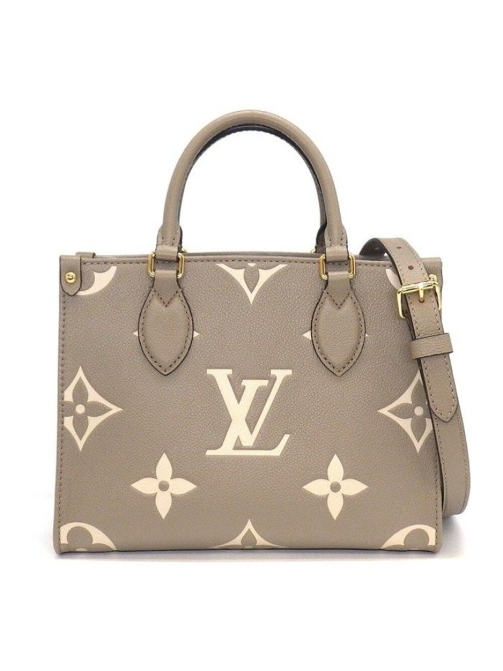 Louis Vuitton Tote Bag On The Go PM Tourterelle Cream Bicolor Monogram Empreinte